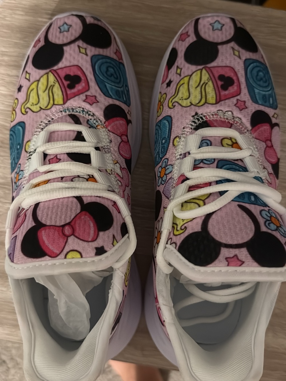 Girls' Pink Character Pattern Mesh Sneakers